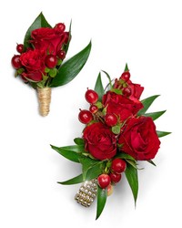 Crimson Corsage and Boutonniere Set in Savannah, MO and St. Joseph, MO